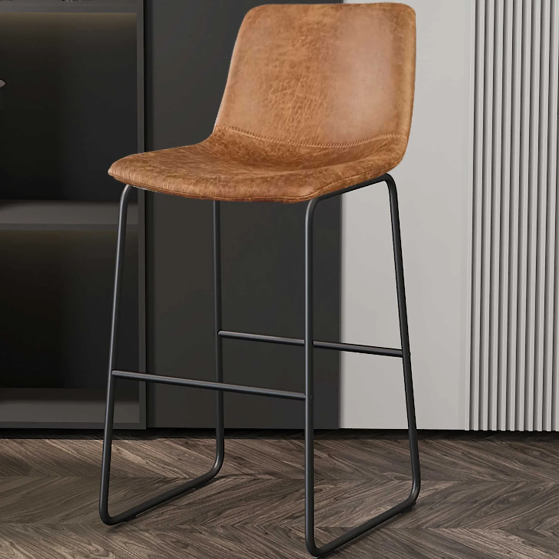 Mancia Barhocker PU Cognac - Metall und Vintage Polsterung
