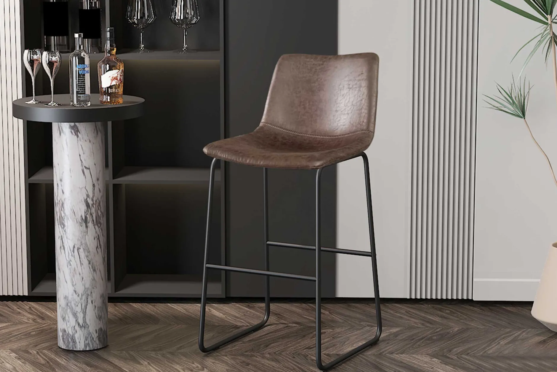 Mancia Barhocker PU Dunkelbraun - Metall und Vintage Polsterung