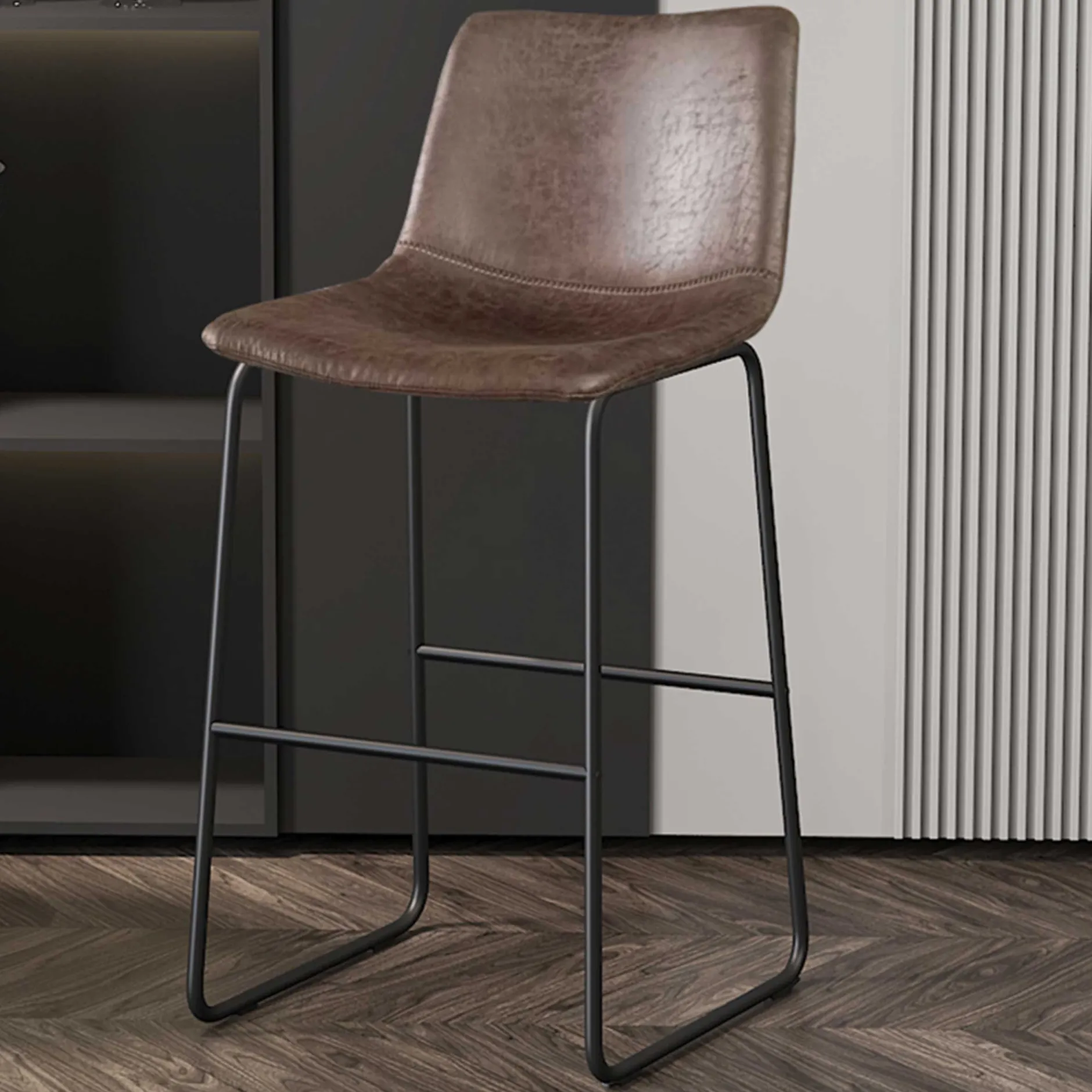 Mancia Barhocker PU Dunkelbraun - Metall und Vintage Polsterung