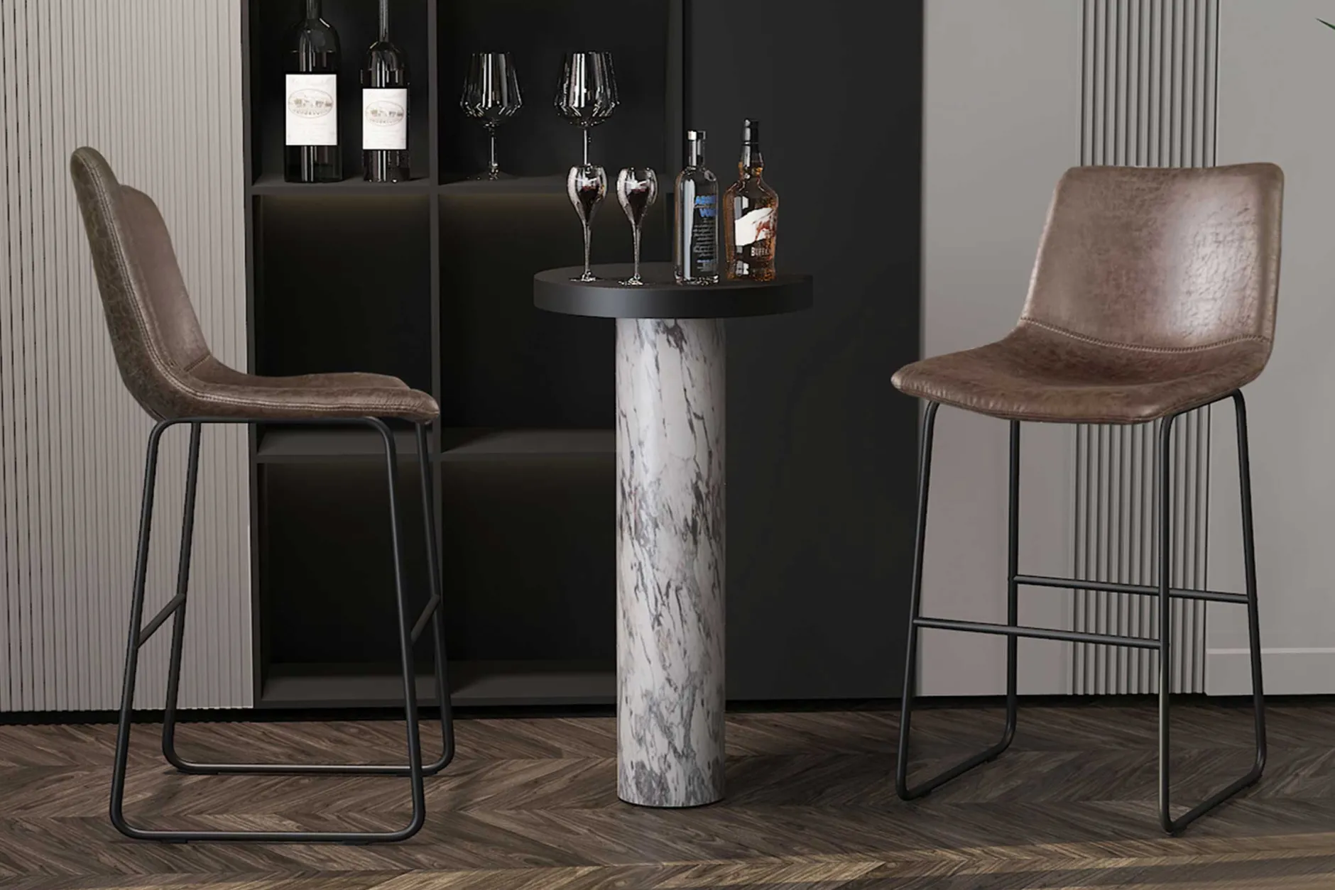 Mancia Barhocker PU Dunkelbraun - Metall und Vintage Polsterung