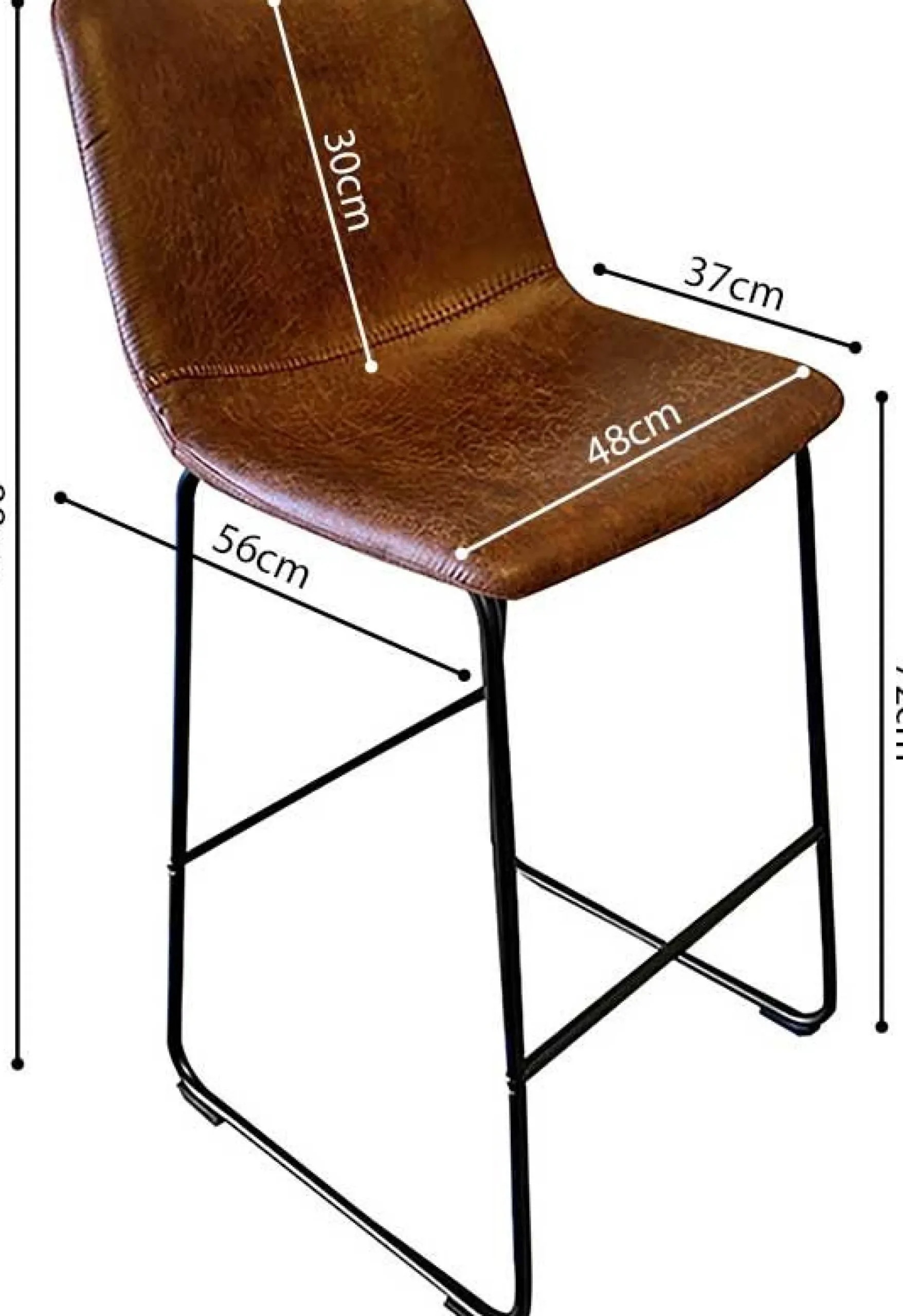 Mancia" PU-Barhocker in Cognac 99x48x56 cm - Vintage-Stil