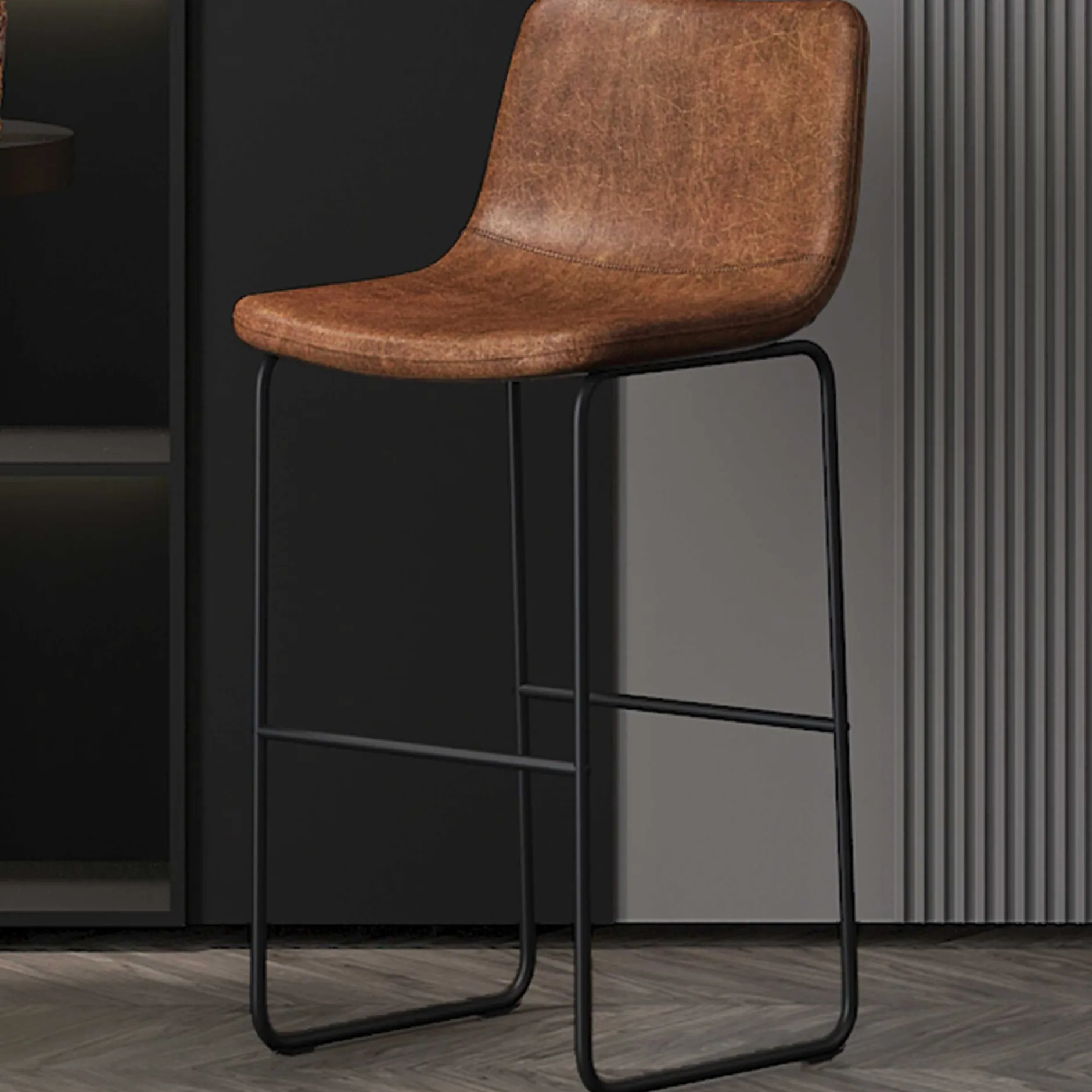 Mancia" PU-Barhocker in Cognac 99x48x56 cm - Vintage-Stil