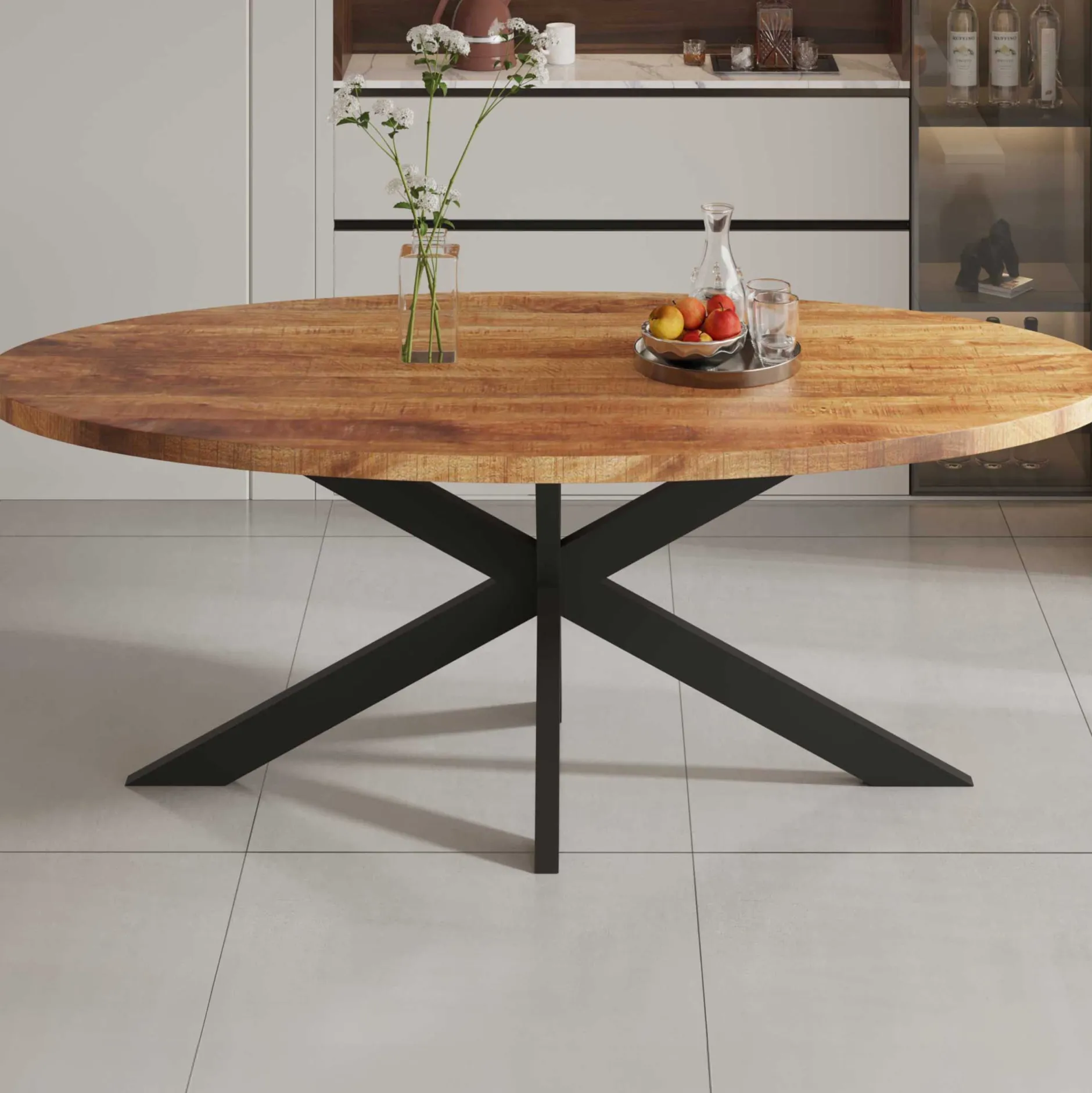 Mango Ovaler Holztisch Alexa - Metallgestell - 200 cm