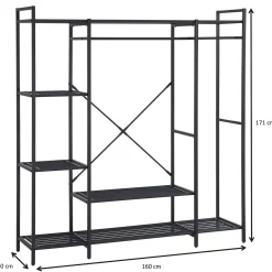 Marek Offener Kleiderschrank - 160x40x171cm - schwarzes Metall