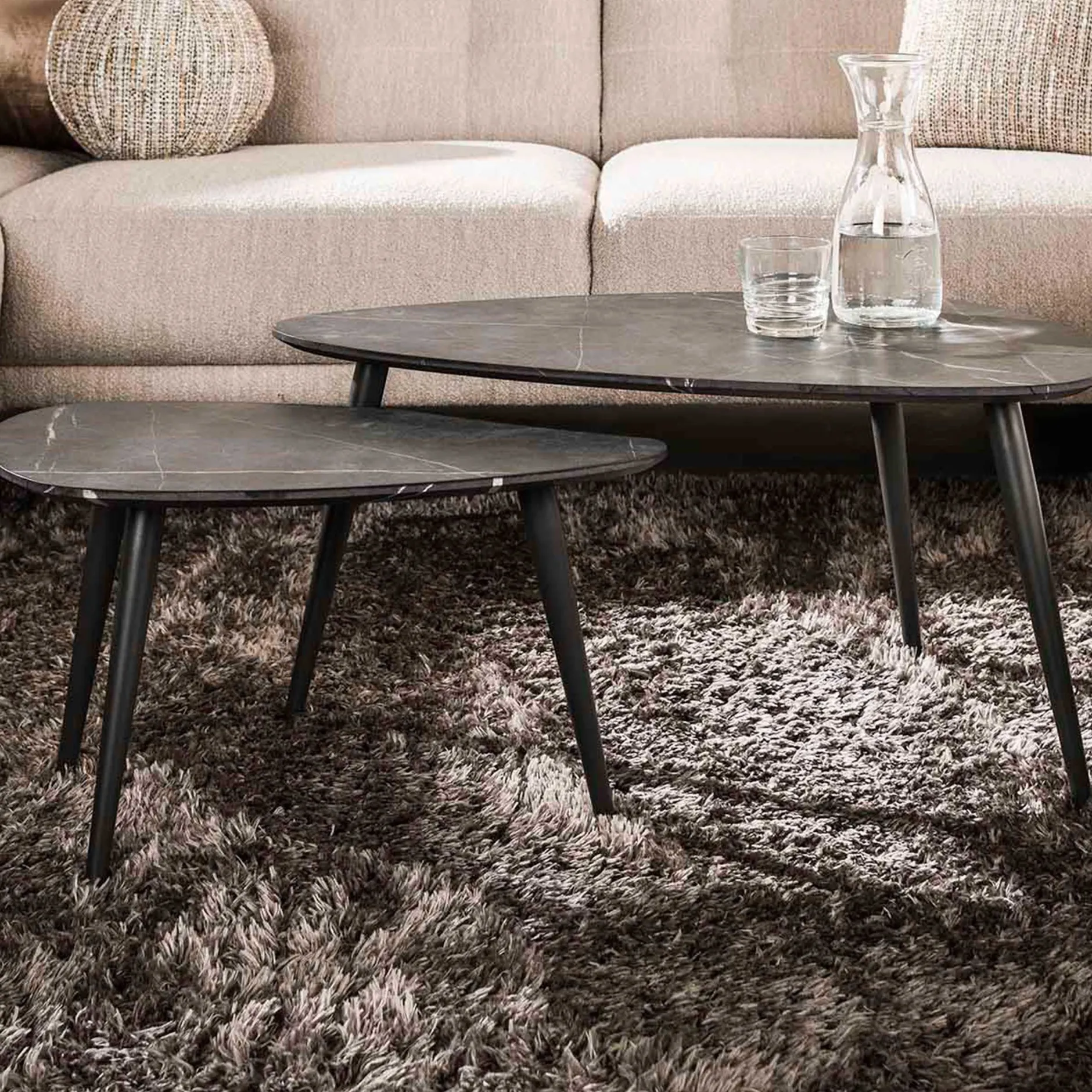 Mariola Satz von 2 Couchtischen 80x44 cm-schwarz-braun