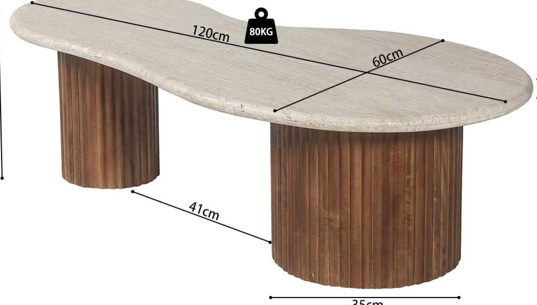 Marlon Couchtisch | 120 x 60 x 40 cm | Travertin Beige