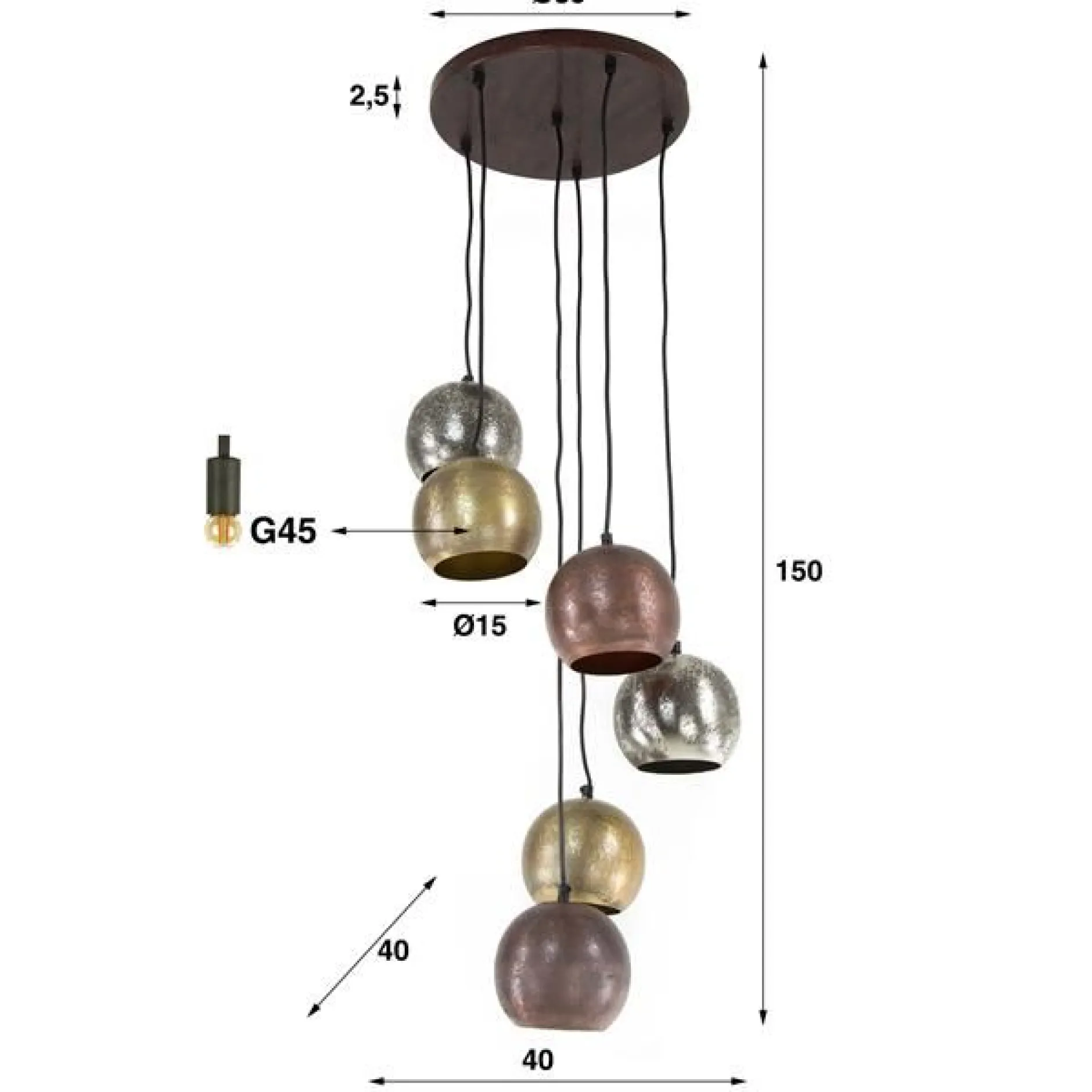 Marsha Pendelleuchte ø35 cm-chrom/gold/kupfer
