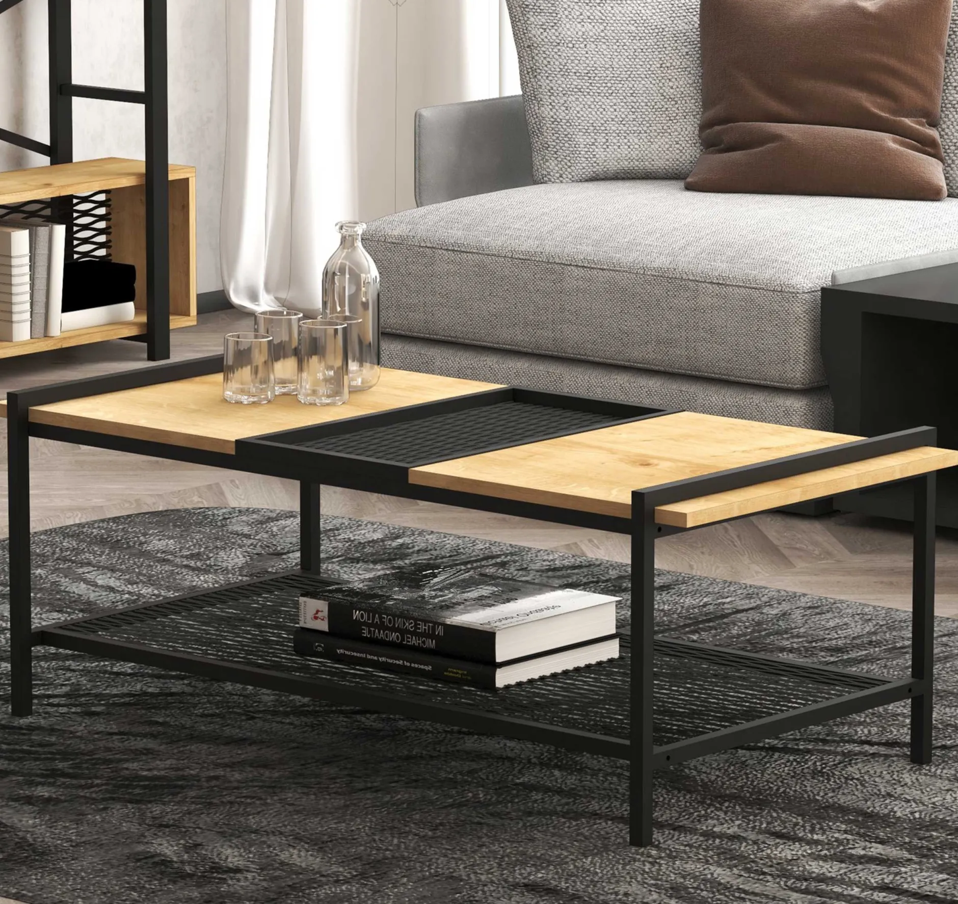 Mata Couchtisch | 100 % MELAMIN | Walnuss, Schwarz