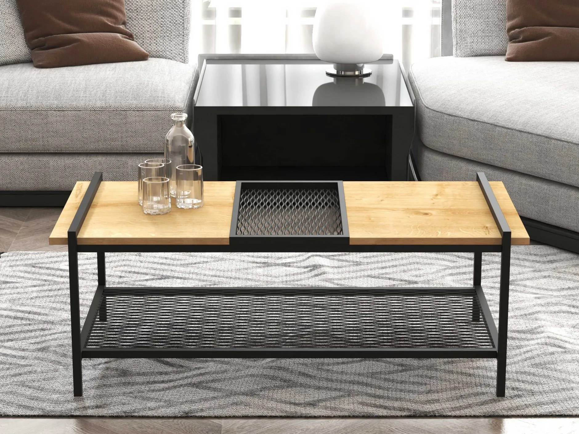 Mata Couchtisch | 100 % MELAMIN | Walnuss, Schwarz