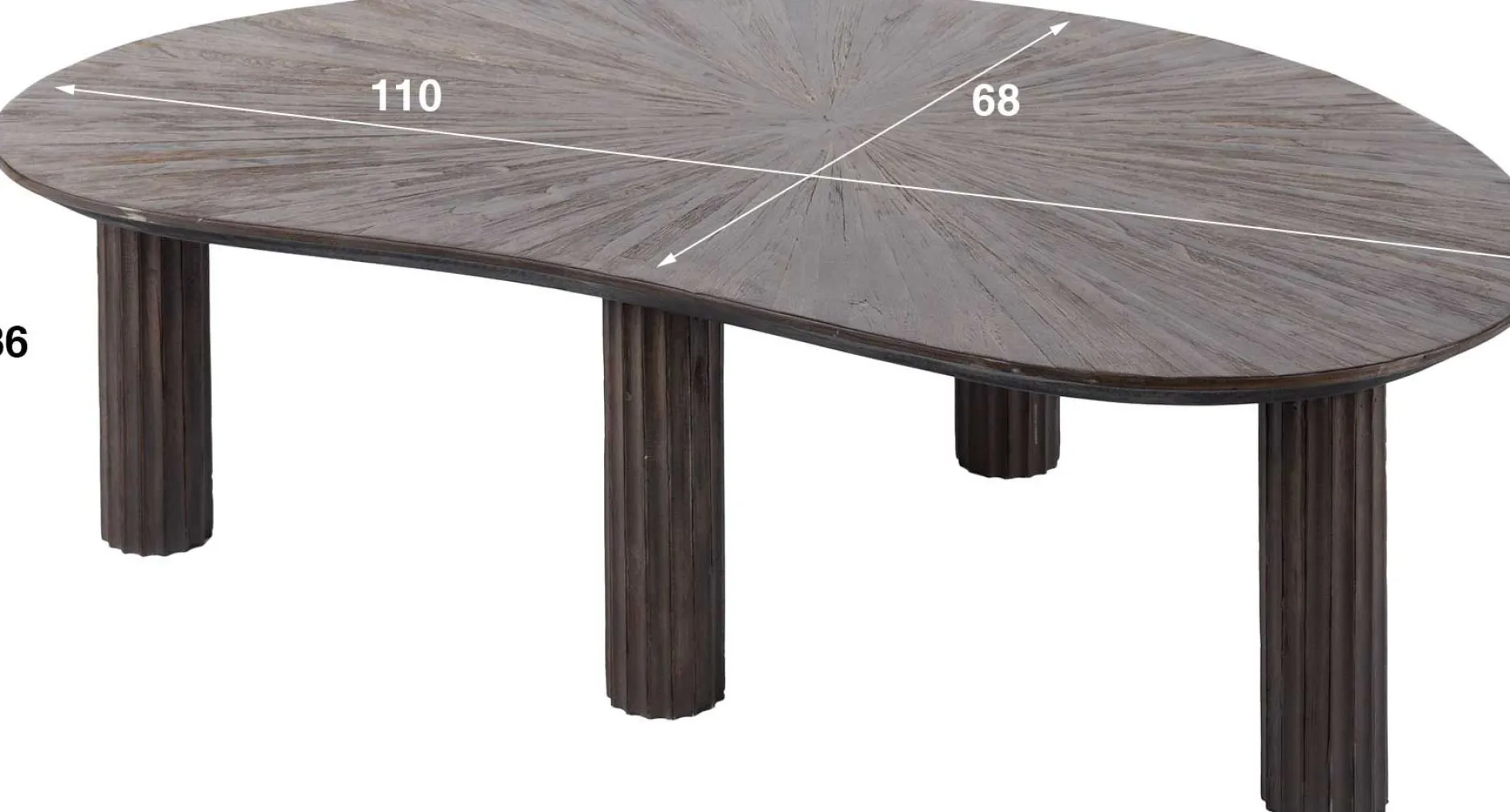 Maya Teak Nieren Couchtisch 110cm - Massiv Teak Espresso