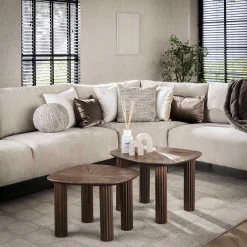 Maya Teak Rechteckiger Couchtisch - Massiv Teak Espresso (2er Set)