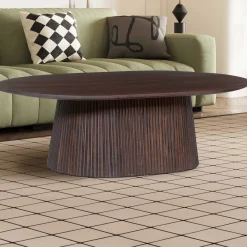 Miguel" Ovaler Couchtisch 120 cm Dunkelbraun | Massivholzstruktur und Platte Mango | H-H 37 x B-L 120 x T-P 70 cm