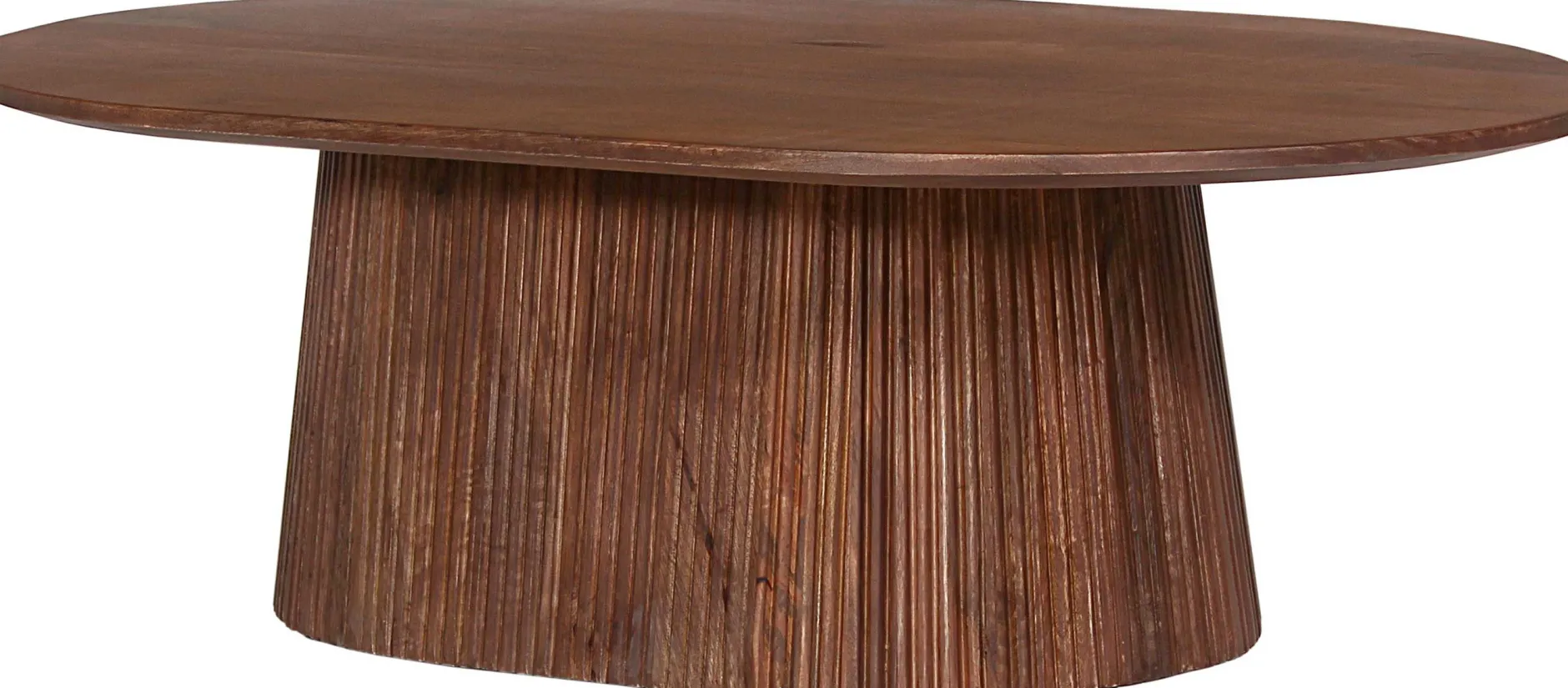 Miguel" Ovaler Couchtisch 120 cm hellbraun | Massivholzstruktur und Platte Mango | H-H 37 x B-L 120 x T-P 70 cm