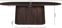 Miguel Oval Esstisch 230cm Dunkelbraun | Massivholz Mango Struktur und Platte