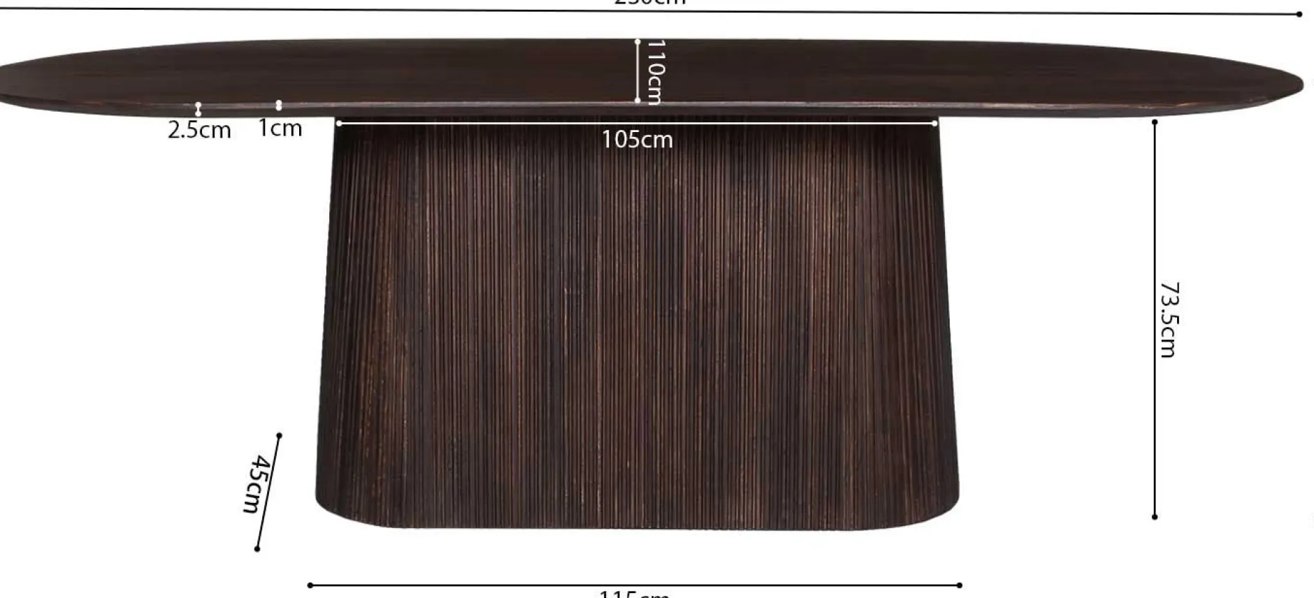 Miguel Oval Esstisch 230cm Dunkelbraun | Massivholz Mango Struktur und Platte