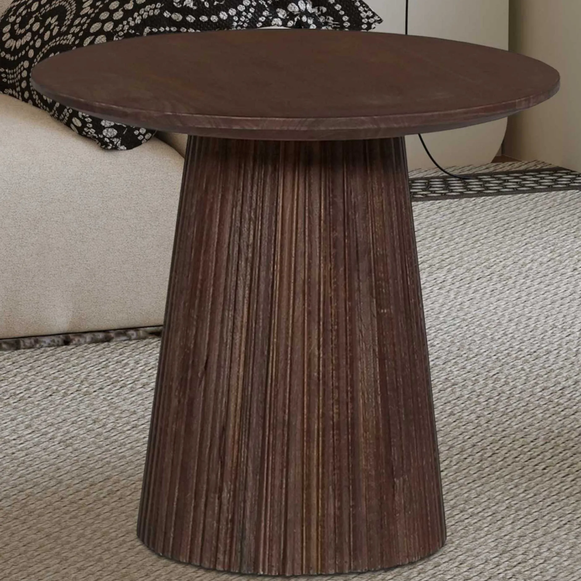 Miguel Runder Couchtisch 50cm Dunkelbraun | Massivholz Mango | H46 x B50 x T50cm