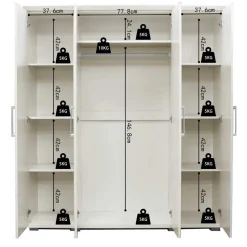 Mike 4-türiger Kleiderschrank: Weiß | 183x160x52cm