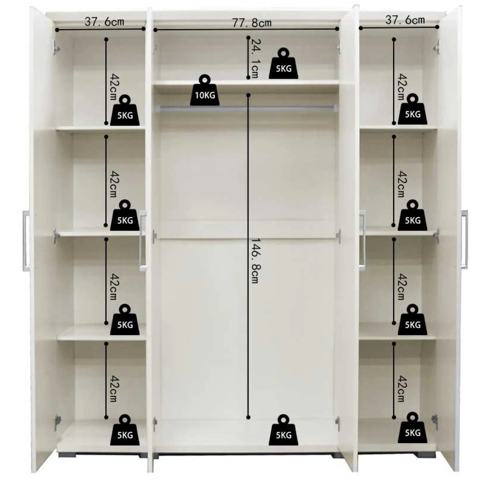 Mike 4-türiger Kleiderschrank: Weiß | 183x160x52cm