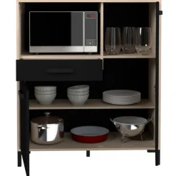 Mikrowellenschrank Felicity 100cm, 2 Türen und 1 Schublade - Eichedekor/schwarz