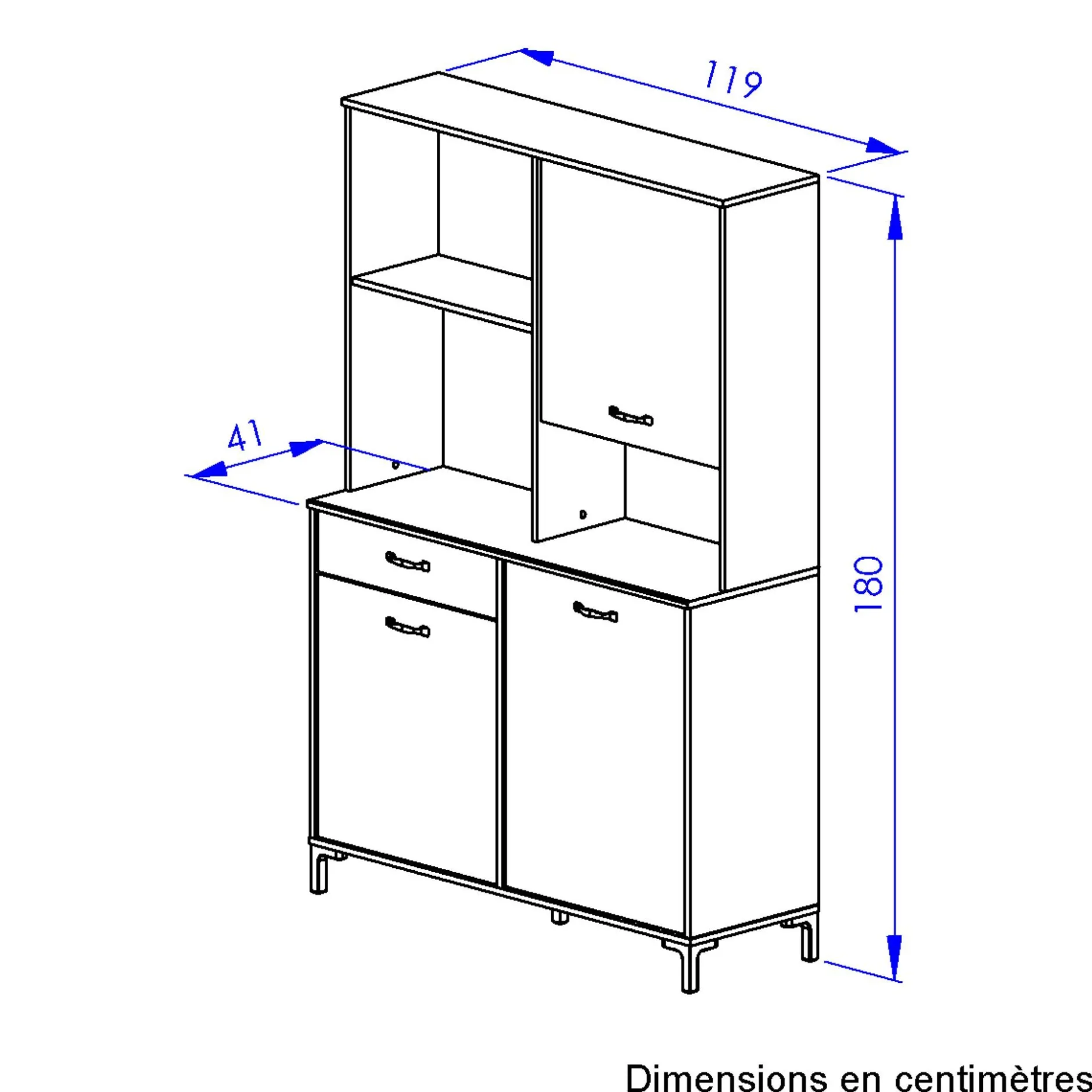 Mikrowellenschrank Manchester | 119 x 41 x 180 cm | Helvezia Oak Design