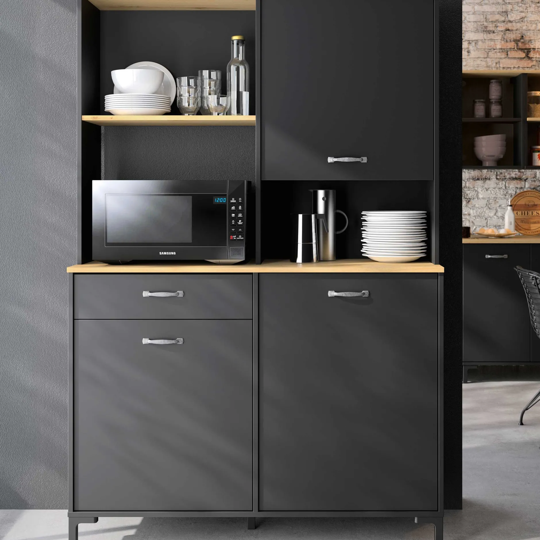 Mikrowellenschrank Manchester | 119 x 41 x 180 cm | Helvezia Oak Design