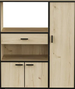 Mikrowellenschrank Zira - 90x40x107cm - 3 Türen und 1 Schublade - Eiche Dekor/schwarz