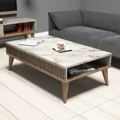 Milan Couchtisch | 100 % MELAMIN | Walnuss Weiß