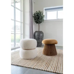 Milford Fußhocker - Ø38x41 cm - weißer Bouclé-Stoff