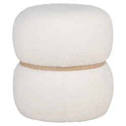 Milford Fußhocker - Ø38x41 cm - weißer Bouclé-Stoff