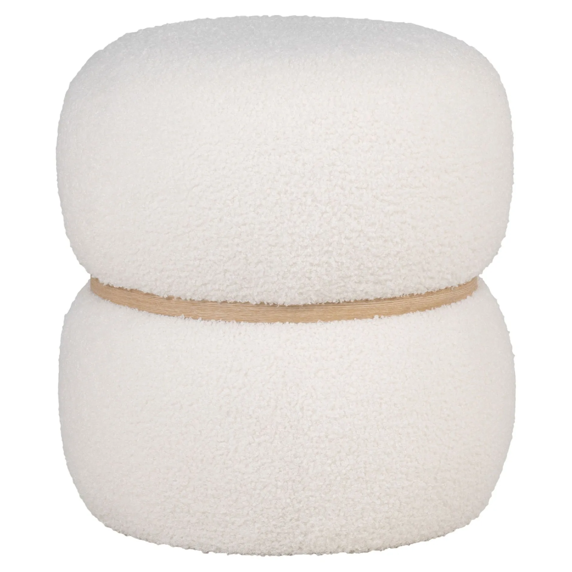 Milford Fußhocker - Ø38x41 cm - weißer Bouclé-Stoff