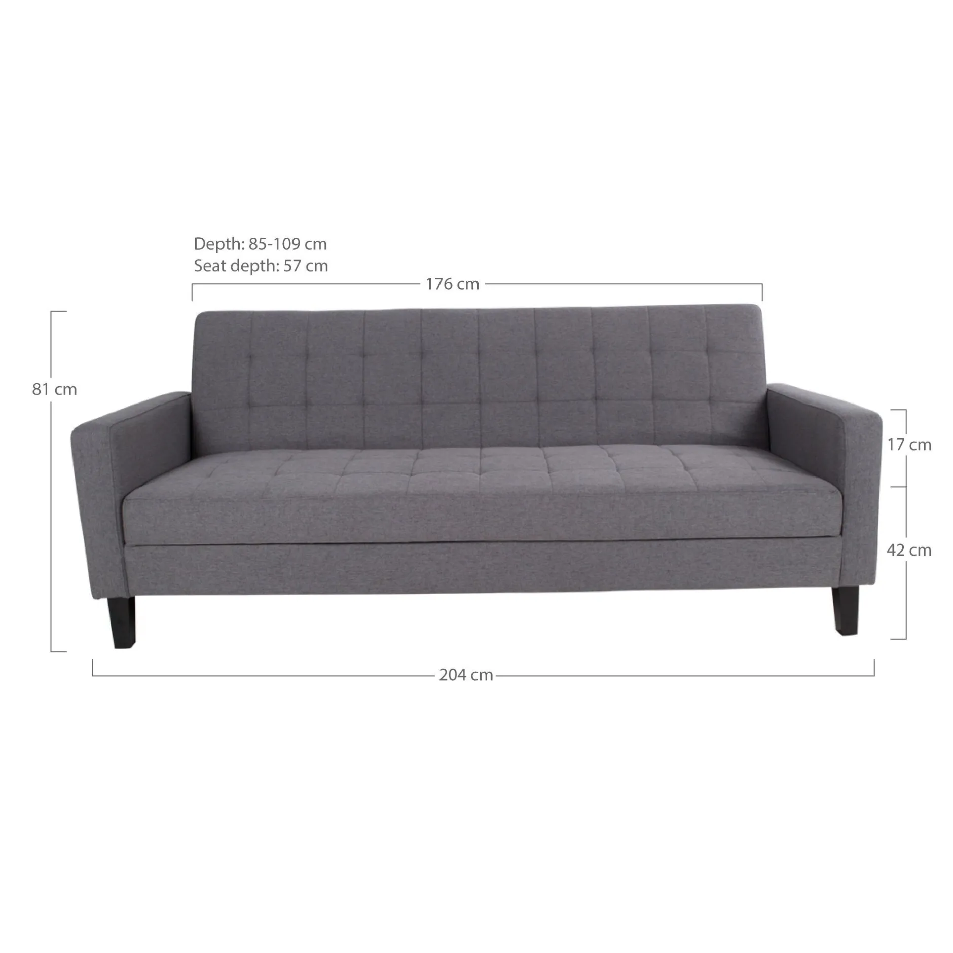 Milton Schlafsofa - 204x85x81cm - mit Stauraum - grau
