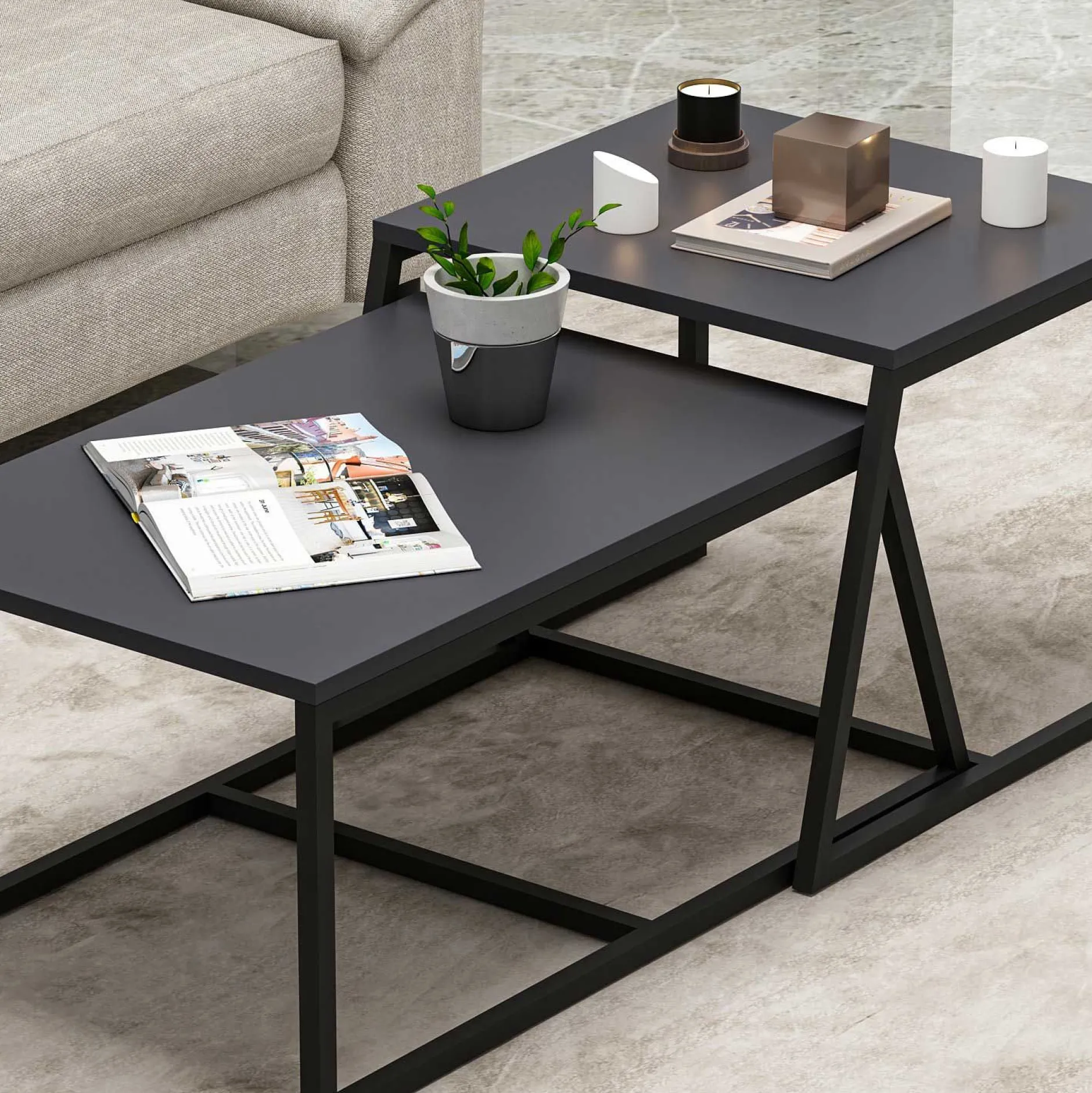 Minimal Couchtisch | 100 % MELAMIN | Anthrazit