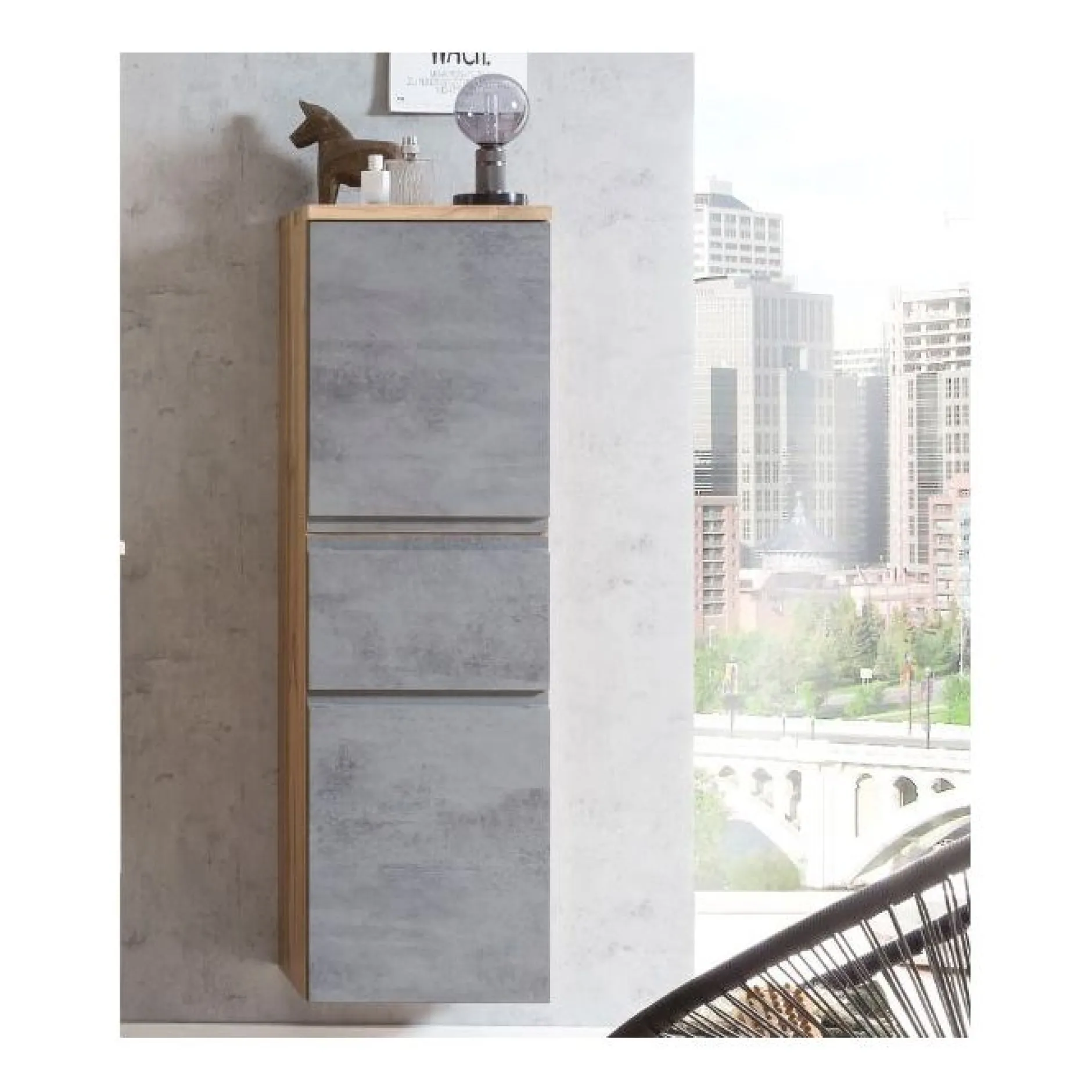 Mittelgroßer Säulenschrank Varese | 40 x 35 x 130 cm | Betonfarbenes Design