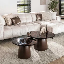 Moderne Eclipse Glas Couchtische Set/2 - Antik Kupfer