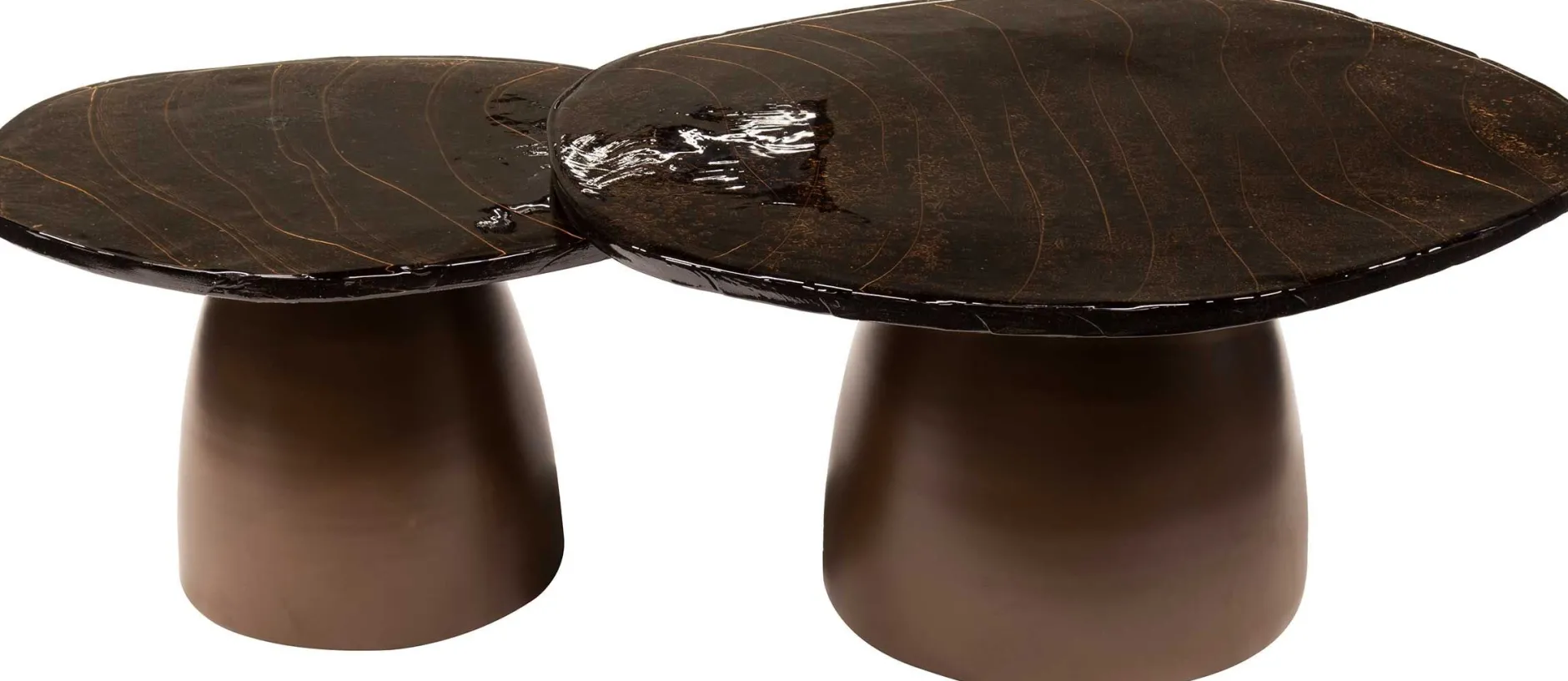 Moderne Eclipse Glas Couchtische Set/2 - Antik Kupfer
