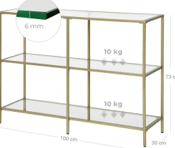 Moderne Konsole Tisch, 3-Tier gehärtetem Glas Sofa Tisch mit Metallrahmen für Flur Wohnzimmer Schlafzimmer, Gold Farbe
