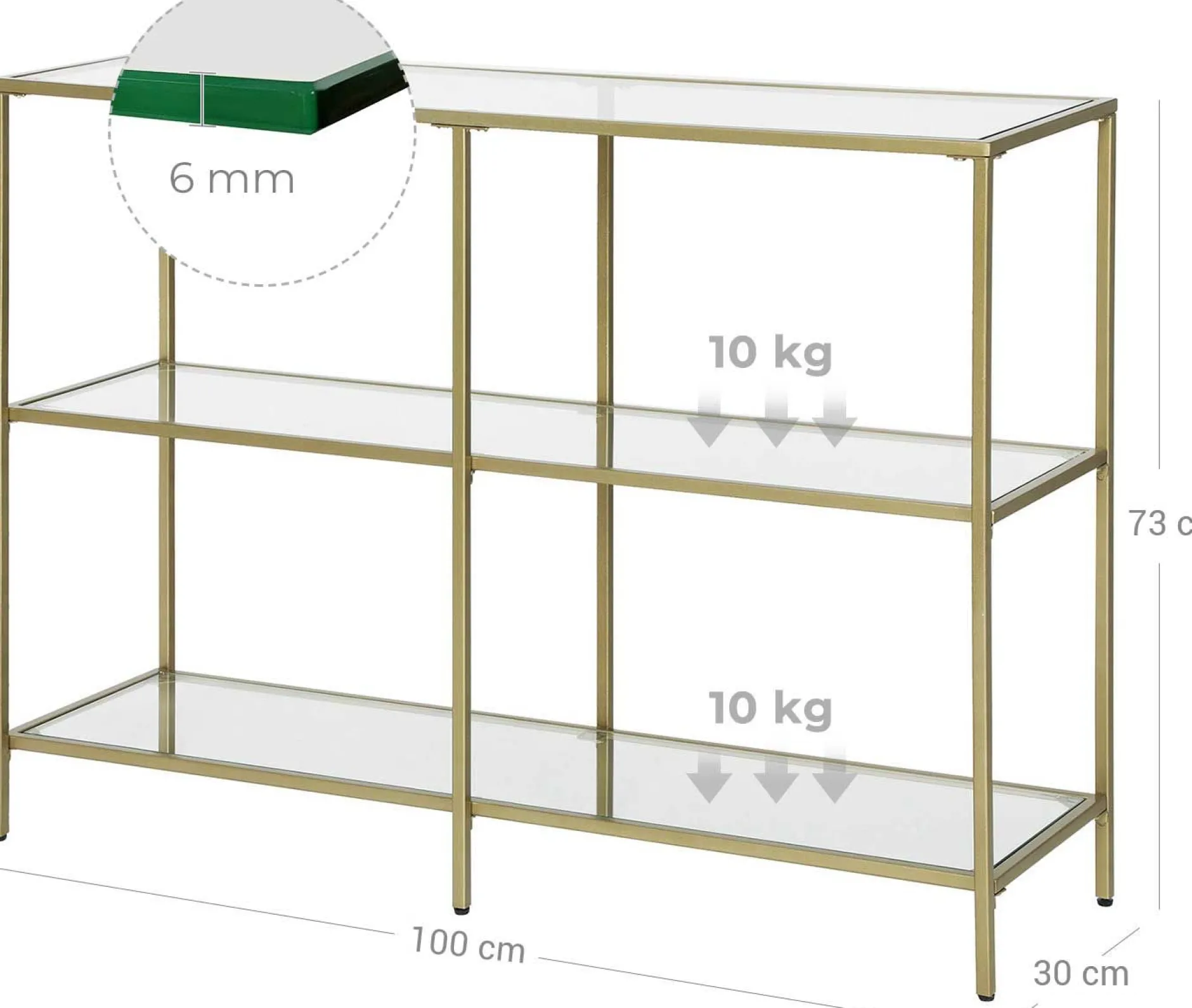 Moderne Konsole Tisch, 3-Tier gehärtetem Glas Sofa Tisch mit Metallrahmen für Flur Wohnzimmer Schlafzimmer, Gold Farbe