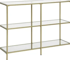 Moderne Konsole Tisch, 3-Tier gehärtetem Glas Sofa Tisch mit Metallrahmen für Flur Wohnzimmer Schlafzimmer, Gold Farbe