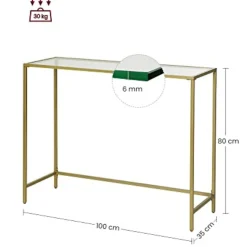 Moderner goldener Konsolentisch mit gehärtetem Glas, Metallrahmen, stabilen, verstellbaren Füßen