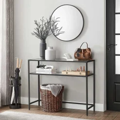 Moderner Konsolentisch mit Stahlgestell und Ablagen aus gehärtetem Glas, für Wohnzimmer/Flur