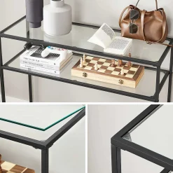 Moderner Konsolentisch mit Stahlgestell und Ablagen aus gehärtetem Glas, für Wohnzimmer/Flur