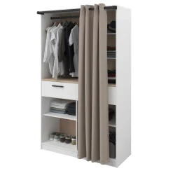 Modulix Offener Kleiderschrank - 120x50x200cm - mit Vorhang - weiß/Eiche Dekor