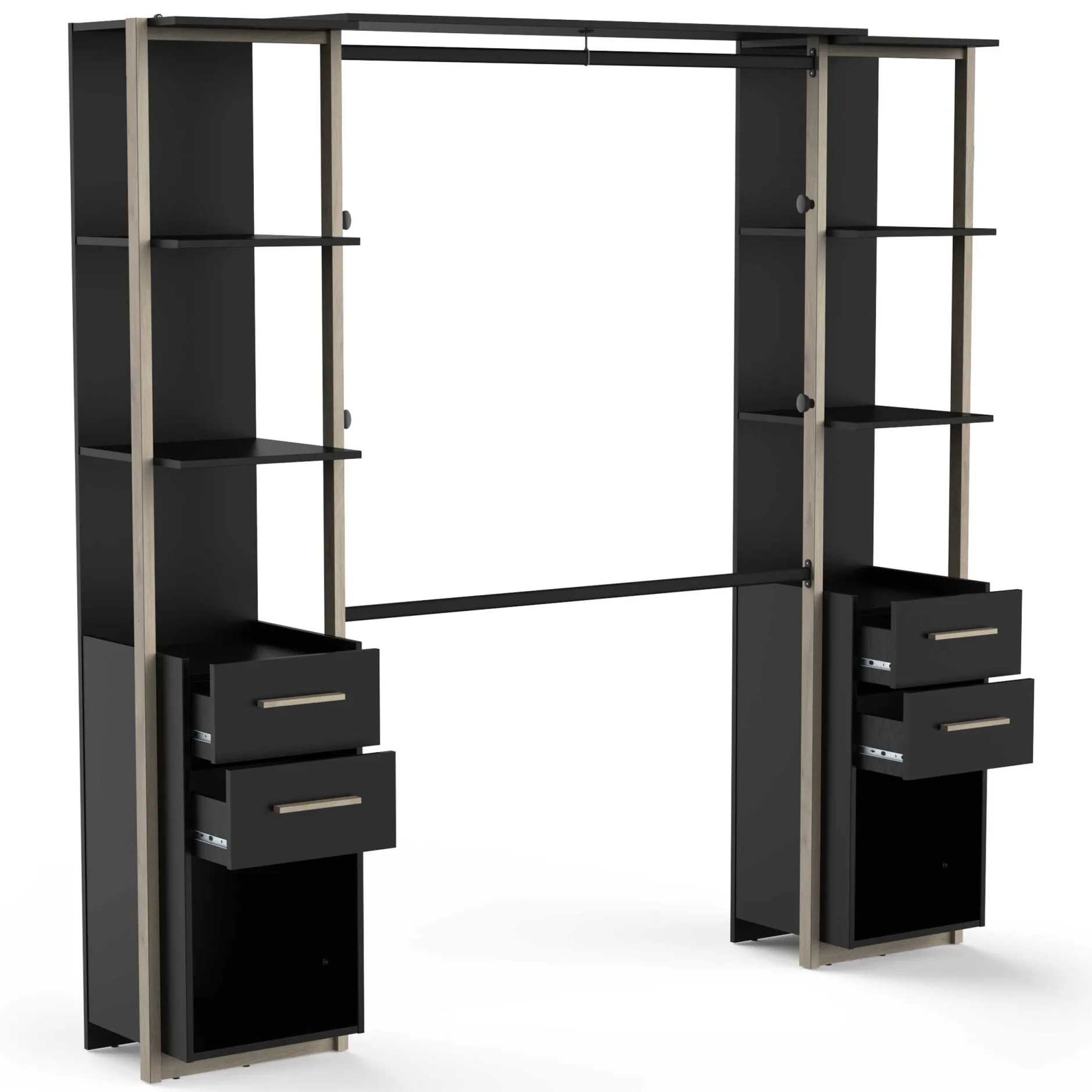 Mono Offener Kleiderschrank - 210x42x204cm - schwarz/Eiche Dekor