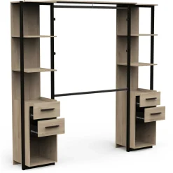Mono Offener Kleiderschrank - 210x42x204cm - Eiche Dekor/schwarz
