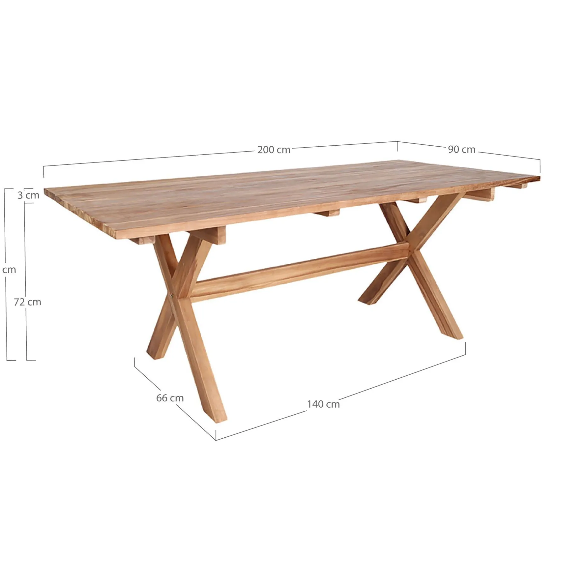 Murcia Esstisch aus Teakholz - Ausführung Natur, 200x90x75 cm