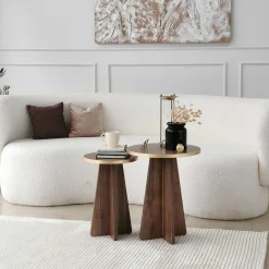 Mushroom 2 Couchtisch-Set | 100 % MELAMIN | Gold, Walnuss