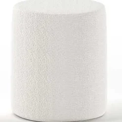 Nachttisch / Fußhocker Maeva - 41x41x41, cm - Weißer Bouclé-Stoff