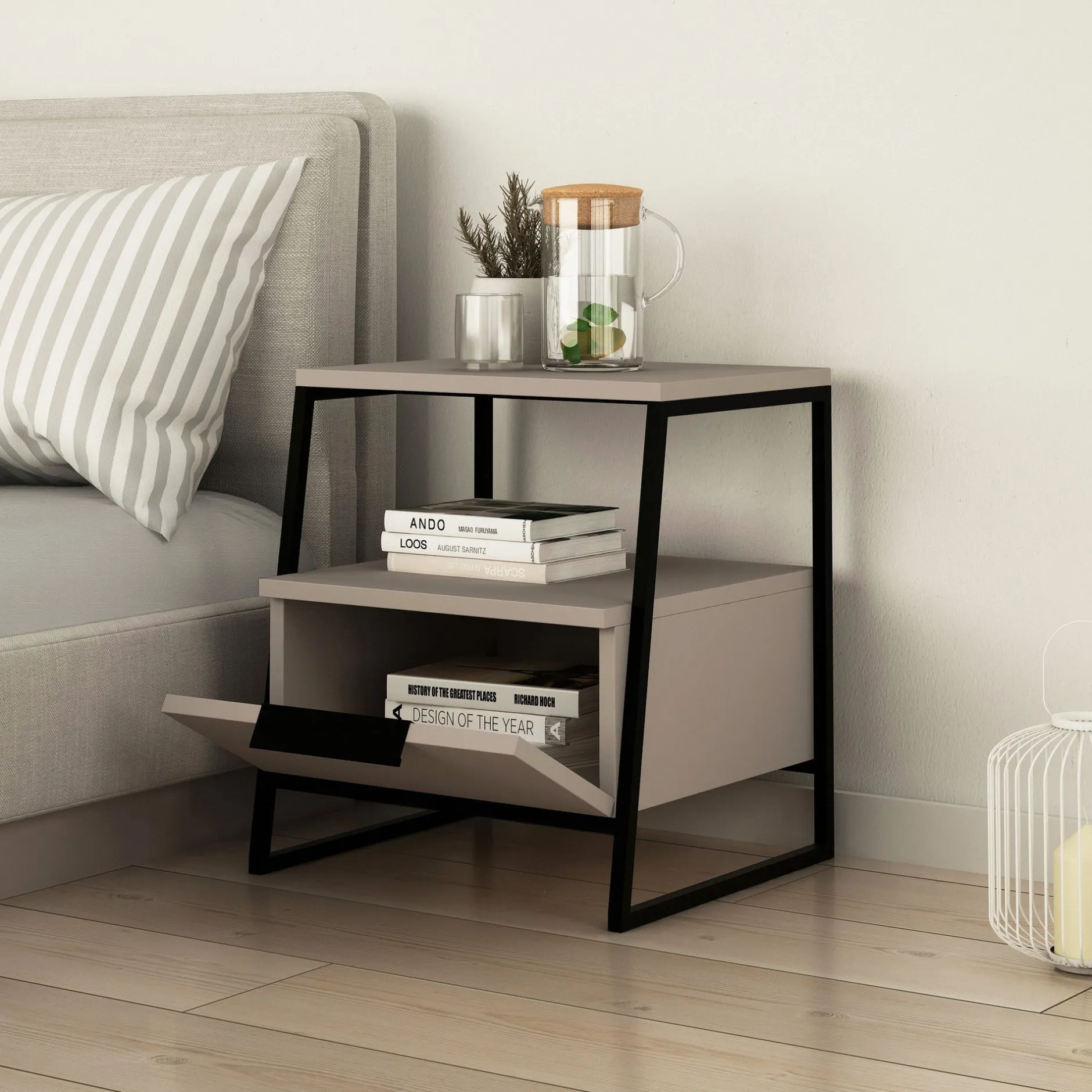 Nachttisch Pal - 100% MELAMINE - Heller Mokka - 45 x 50 x 40 cm