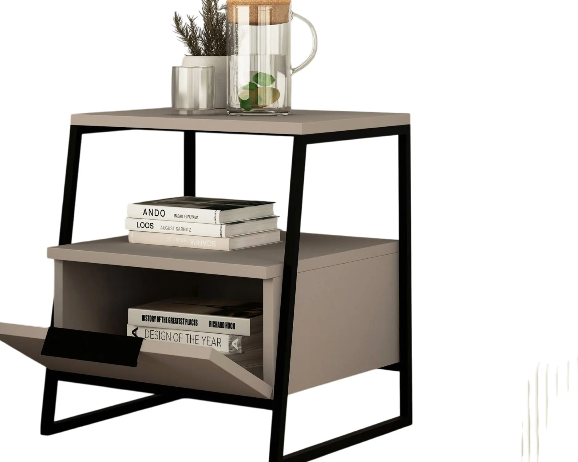 Nachttisch Pal - 100% MELAMINE - Heller Mokka - 45 x 50 x 40 cm