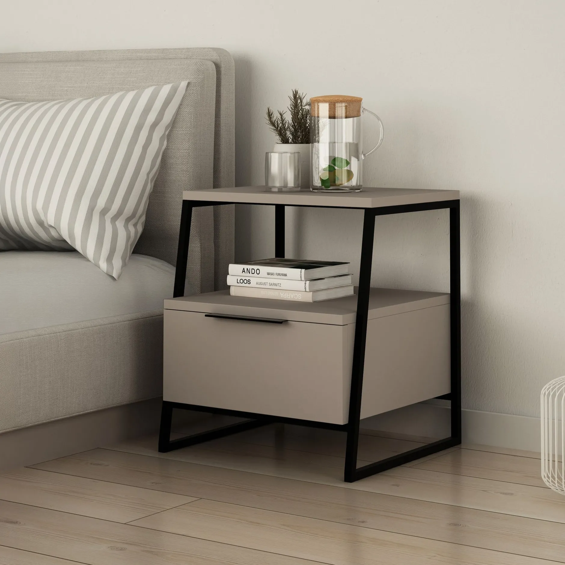 Nachttisch Pal - 100% MELAMINE - Heller Mokka - 45 x 50 x 40 cm